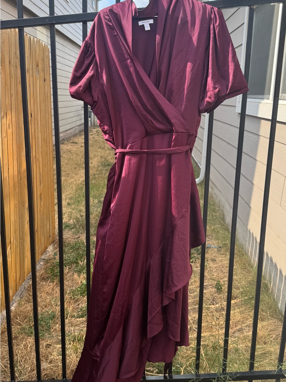 Nine West Satin Wrap Midi Dress in Plum